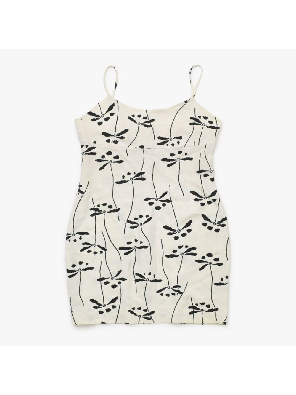 Chanel Mini Dress CC Logo Dragonfly Motif White Black Vintage 4 40
